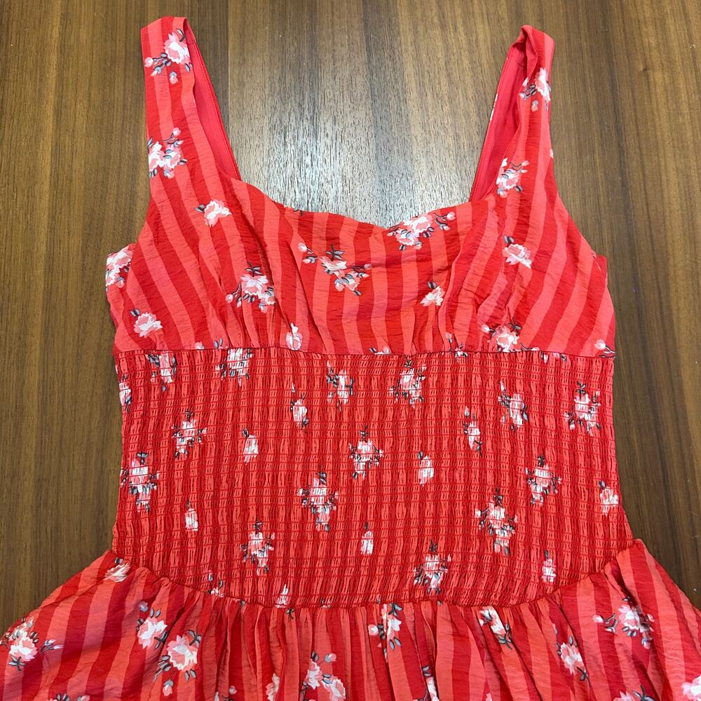 Anthropologie Rust Floral Smocked Square Neck Mini Bubble Dress, Vacation, L NWT - Picture 5 of 10